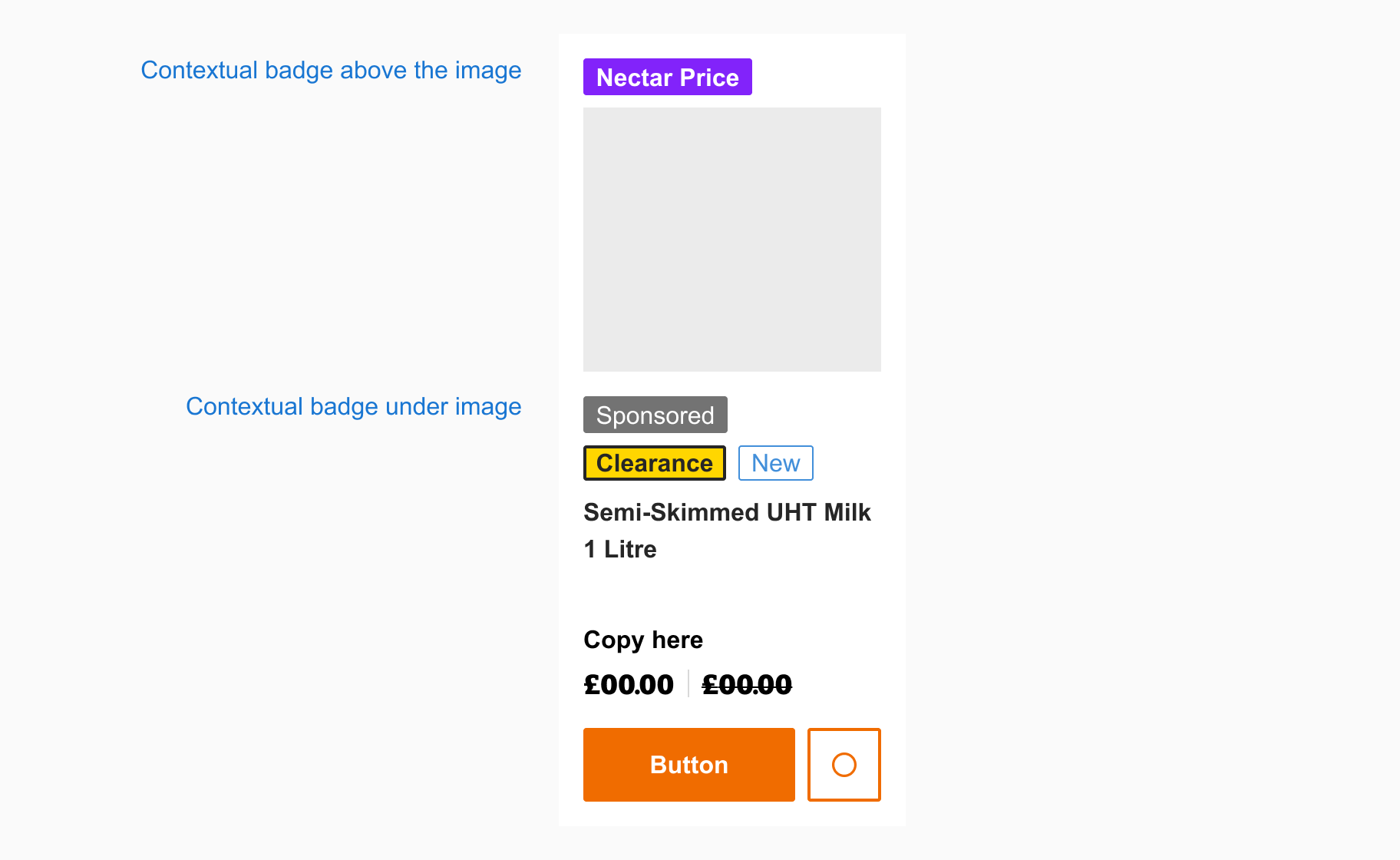 Product card with contextual badge options